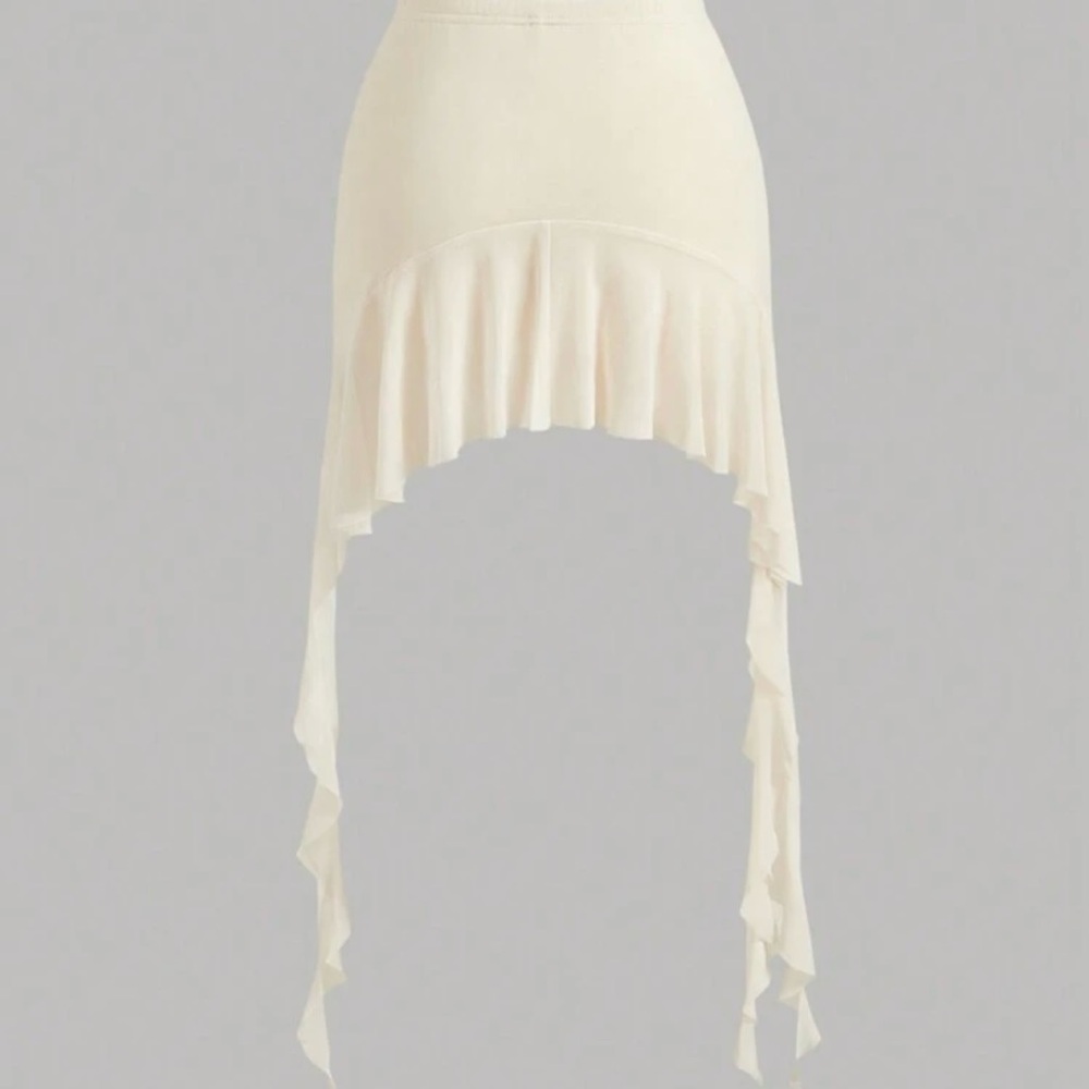 Elegant Ruched Ruffle Beige Skirt - Picture 2 of 4